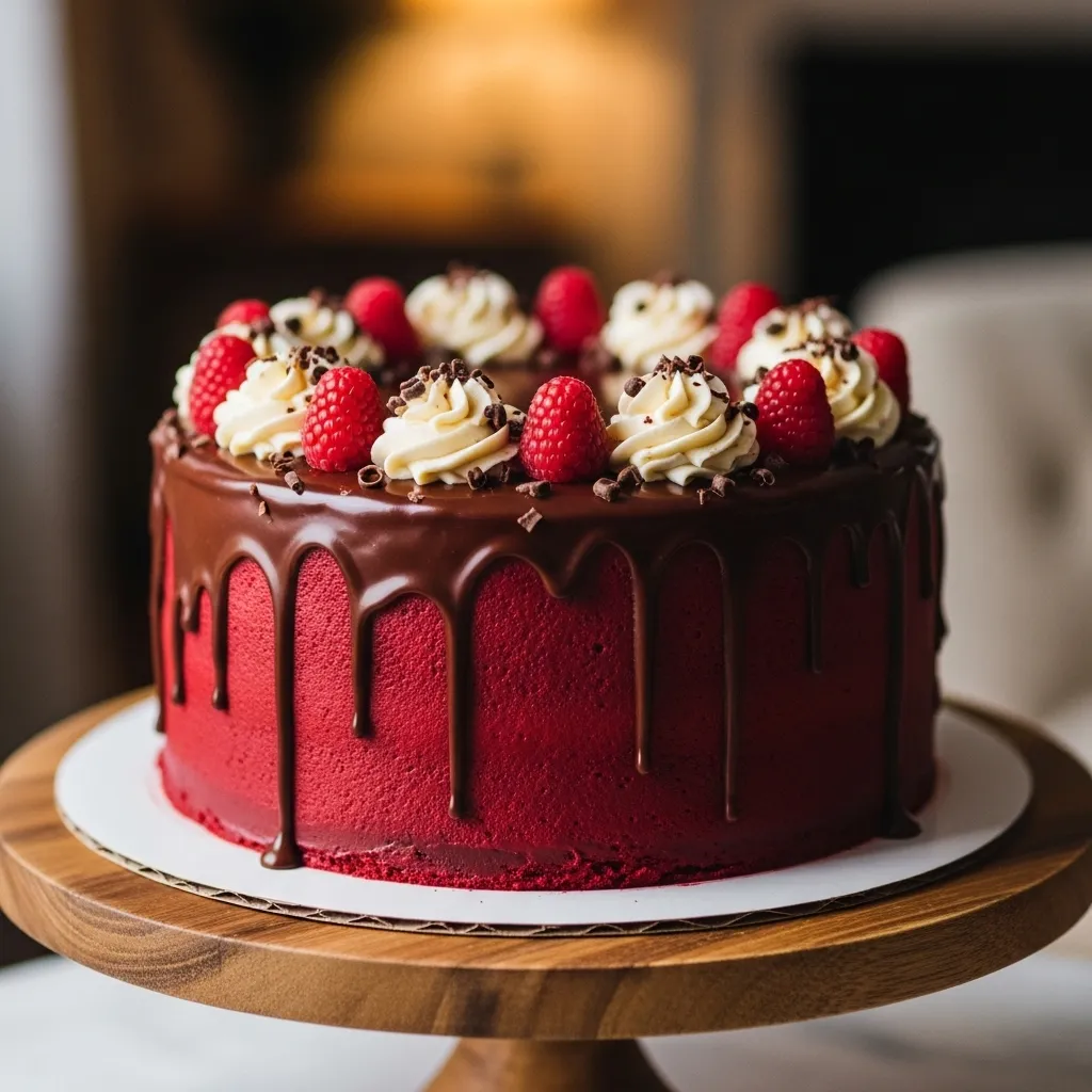 Velvet Cake with Chocolate Drip
