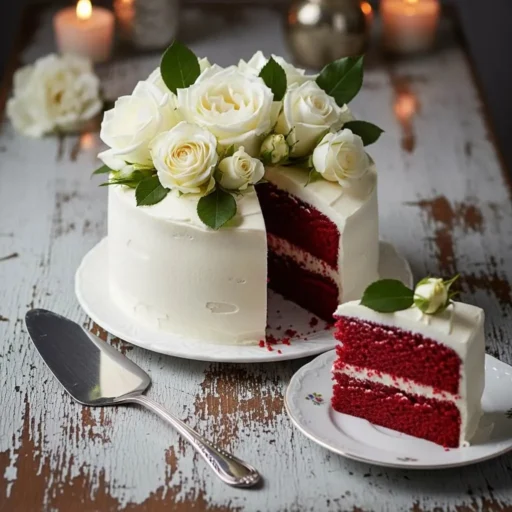 Red Velvet with White Roses