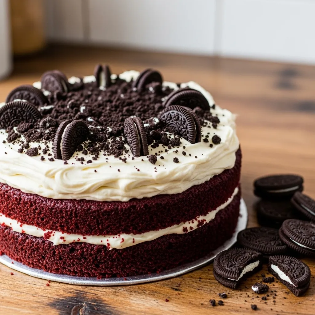 Velvet Cake with Cookie Crumble