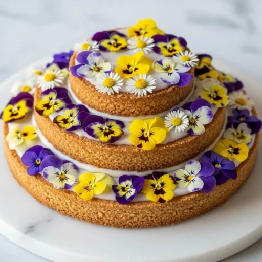 Pressed Flower Shortbread Cake