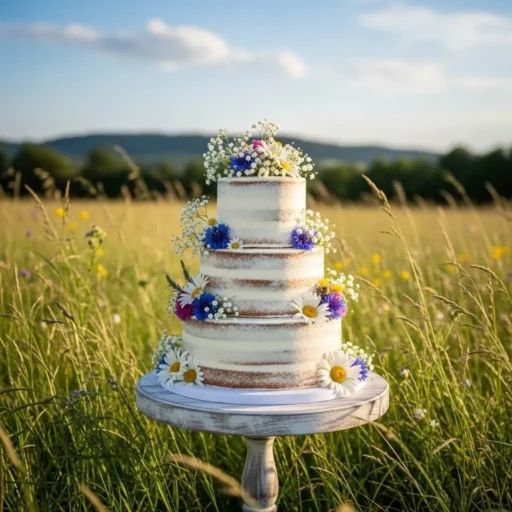 Wildflower Cluster on a Naked Cake