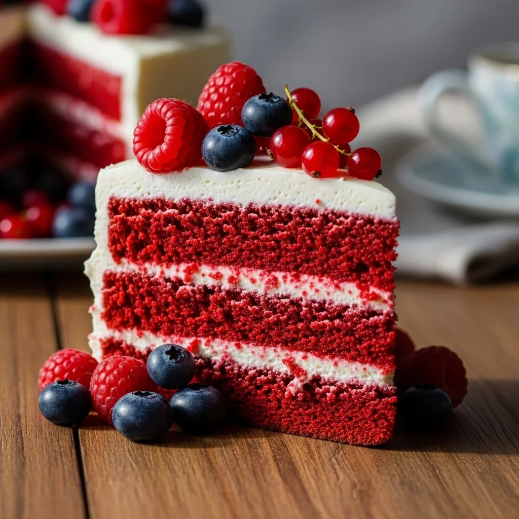 Velvet Cake with Berry Topping